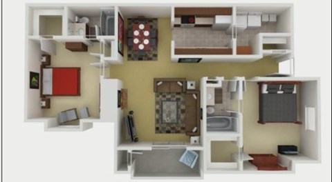 Floor plan for 2 beds, 2 baths, 1058 sqft